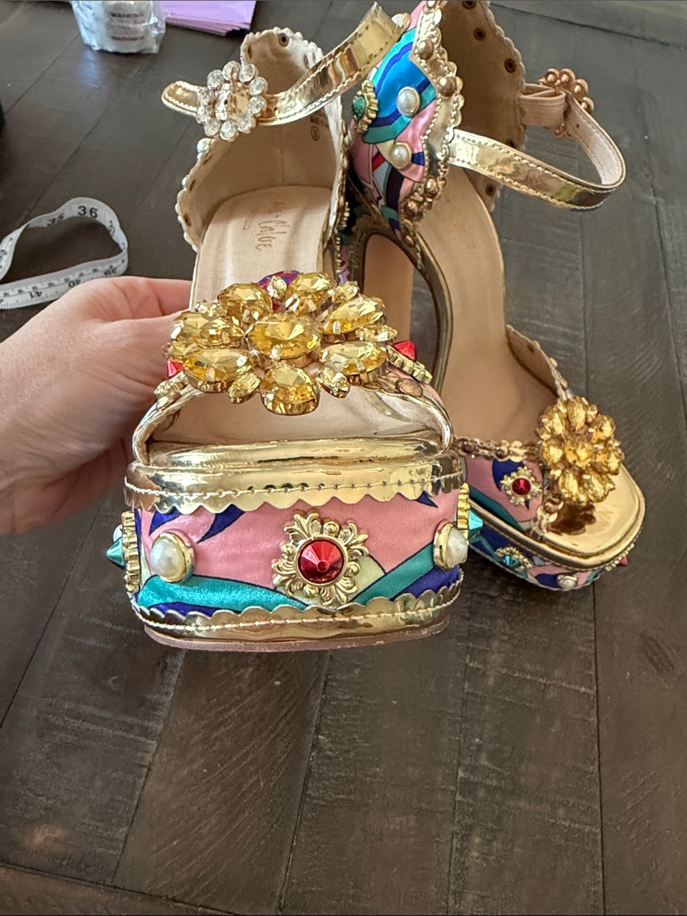 Chase + Chloe Gold Platform with Pink and Blue Pattern ❤️ Disco Barbie - Picture 6 of 10